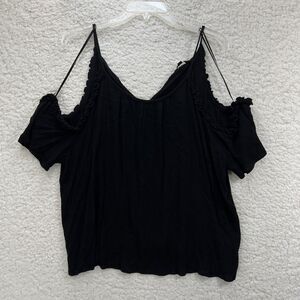 Ambiance 2X Cold Shoulder Short Sleeve Flowy Black Tank Top Women Size 2X